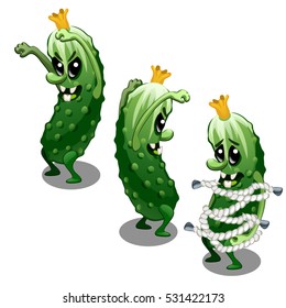 Trapped fancy monster in the form of a scary toothy green cucumber isolated on a white background. Vector illustration.