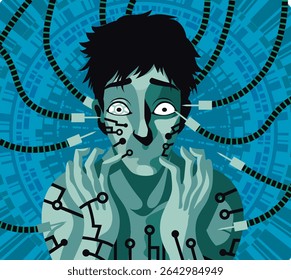 trapped in technology man with no mouth