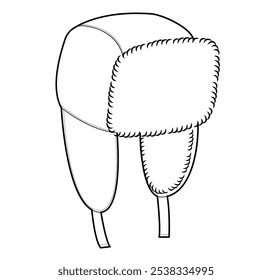 Sombrero de trampero, cabeza de invierno de aviador de Ushanka Gorra de accesorios de moda con ilustración técnica de ropa de piel. Vector headgear para hombres, mujeres, estilo unisex, Plantilla plana CAD boceto esbozo aislado