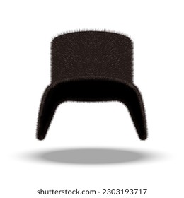 A trapper hat or ushanka fur hat isolated on white background front view, 3d realistic vector clipart mockup fashion accessory object with shadows.