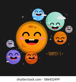Trappist-1 system cute vector illustration