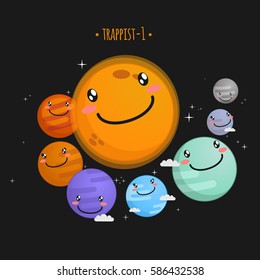 Trappist-1 system cute vector illustration