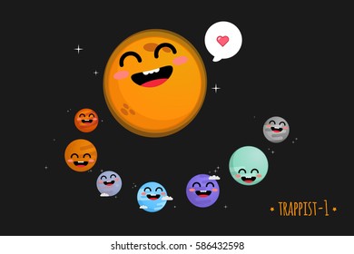 Trappist-1 system cute vector illustration
