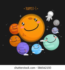 Trappist-1 system cute vector illustration