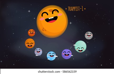 Trappist-1 system cute vector illustration