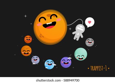 Trappist-1 system cute vector illustration