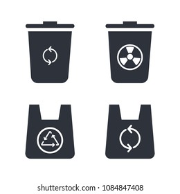 trash bag and trash can icon vector set 