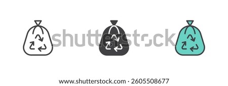 Trash bag different style icon set. Line, glyph and filled outline colorful version, outline and filled vector sign. Garbage bag symbol, logo illustration. Vector graphics