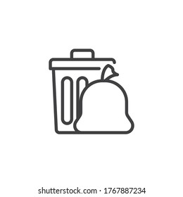 Trash bag and garbage bin line icon. linear style sign for mobile concept and web design. Recycle Bin and Plastic Bag outline vector icon. Symbol, logo illustration. Vector graphics