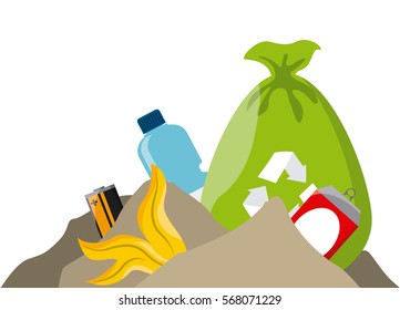 trash bag and Garbage waste over white background. colorful design. vector illustration