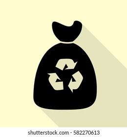 Trash bag icon. Black icon with flat style shadow path on cream background.