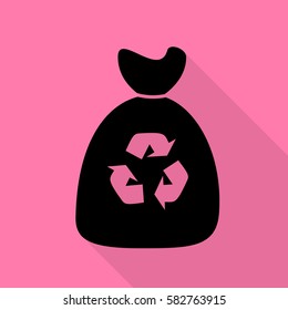 Trash bag icon. Black icon with flat style shadow path on pink background.