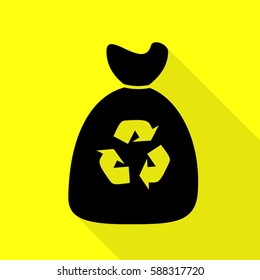 Trash bag icon. Black icon with flat style shadow path on yellow background.