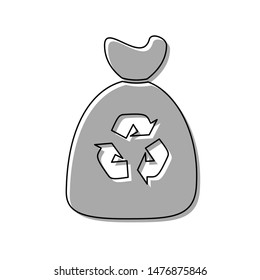 Trash bag icon. Black line icon with gray shifted flat filled icon on white background. Illustration.