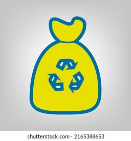 Trash bag icon. Icon in colors of Ukraine flag (yellow, blue) at gray Background. Illustration.