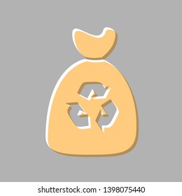 Trash bag icon. Emboss effect with light orange icon on gray background.