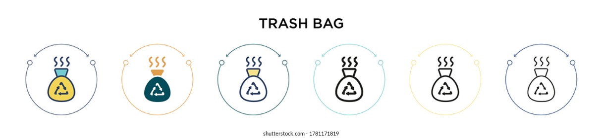Icono de bolsa de basura en el estilo relleno, delgado, contorno y trazo. Ilustración vectorial de dos diseños de iconos vectores de bolsas de basura en color y negro se pueden utilizar para móviles, ui, web