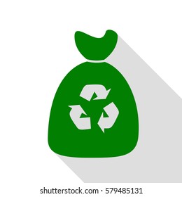 Trash bag icon. Green icon with flat style shadow path.