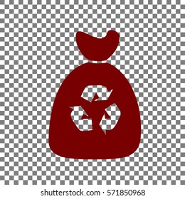 Trash bag icon. Maroon icon on transparent background.