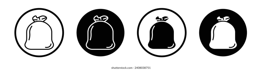 Trash bag icon set. Large closed plastic Garbage Bag vector symbol in a black filled and outlined style. Recycle able trash bag.