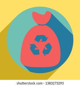 Trash bag icon. Sunset orange icon with llapis lazuli shadow inside medium aquamarine circle with different goldenrod shadow at royal yellow background.