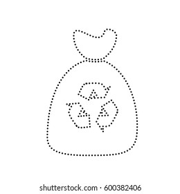 Trash bag icon. Vector. Black dotted icon on white background. Isolated.