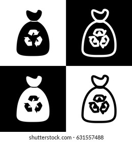 Trash bag icon. Vector. Black and white icons and line icon on chess board.