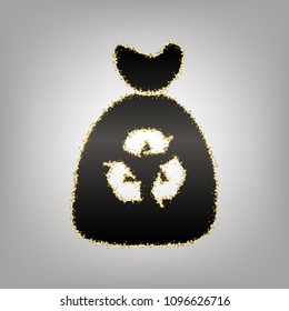 Trash bag icon. Vector. Blackish icon with golden stars at grayish background.