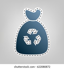 Trash bag icon. Vector. Blue icon with outline for cutting out at gray background.