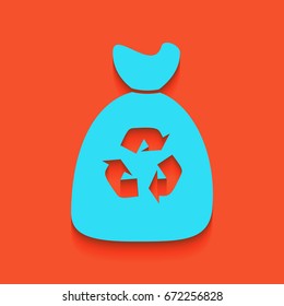 Trash bag icon. Vector. Blue icon with soft shadow putted down on flamingo background.
