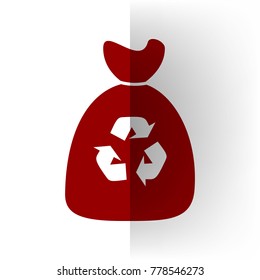 Trash bag icon. Vector. Bordo icon on white bending paper background.