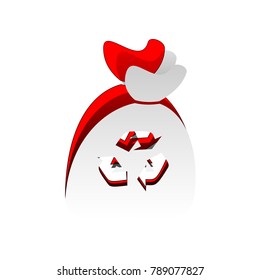 Trash bag icon. Vector. Detachable paper icon with red body stock. Isolated.