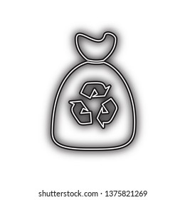 Trash bag icon. Vector. Double contour black icon with soft shadow at white background. Isolated.