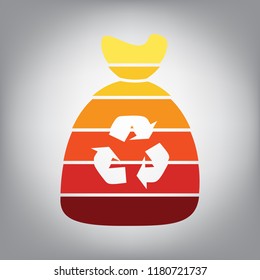 Trash bag icon. Vector. Horizontally sliced icon with colors from sunny gradient in gray background.