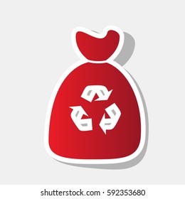 Trash bag icon. Vector. New year reddish icon with outside stroke and gray shadow on light gray background.