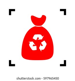 Trash bag icon. Vector. Red icon inside black focus corners on white background. Isolated.