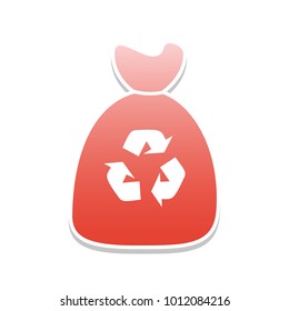 Trash bag icon. Vector. Reddish icon with white and gray shadow on white background. Isolated.