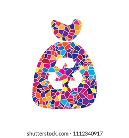 Trash bag icon. Vector. Stained glass icon on white background. Colorful polygons. Isolated.