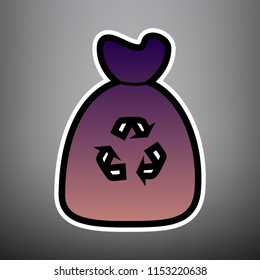 Trash bag icon. Vector. Violet gradient icon with black and white linear edges at gray background.