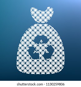 Trash bag icon. Vector. White textured icon at lapis lazuli gradient background.