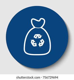 Trash bag icon. Vector. White contour icon in dark cerulean circle at white background. Isolated.