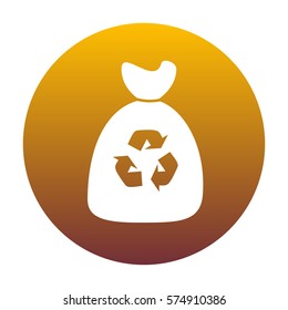 Trash bag icon. White icon in circle with golden gradient as background. Isolated.