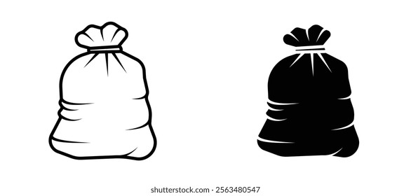 Trash bag icons in outline and fill. vector illustration for ui.