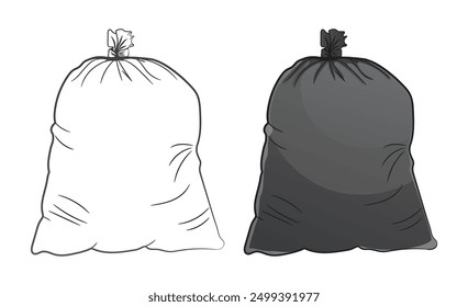 trash bag outline black design vector isolated white background