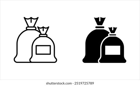 Coleção ou conjunto de ícones do contorno do saco de lixo. Saco de lixo Arte fina de linha vetorial, ilustração vetorial sobre fundo branco
