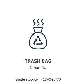 Trash bag outline vector icon. Thin line black trash bag icon, flat vector simple element illustration from editable cleaning concept isolated stroke on white background