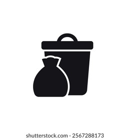 Trash bag and recycling bin icon, pictogram on white