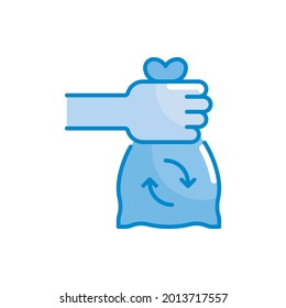Trash bag vector blue colours icon style illustration. EPS 10 file 