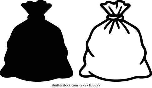 Icono de Vector de la bolsa de basura sobre un fondo blanco. Saco, bolsa de plástico, saco de basura, icono de la bolsa de basura, eliminación de residuos, Ilustración vectorial.