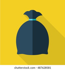 Trash Bag vector illustration in flat style. Packed garbage picture for ecological conceptual banners, web, app, icons, infographics, logotype design. Isolated on yellow background.  